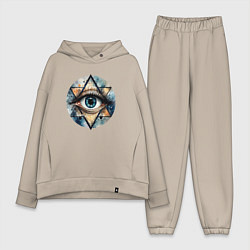 Женский костюм оверсайз Акварельный глаз, цвет: миндальный