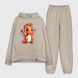 Женский костюм оверсайз Милый маленький новогодний дракон 2024, цвет: миндальный