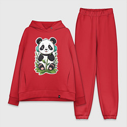 Женский костюм оверсайз Медвежонок панды в наушниках, цвет: красный