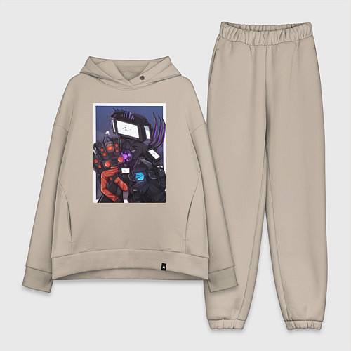 Женский костюм оверсайз ТВ Мен со Спикерменом и Камераменом / Миндальный – фото 1