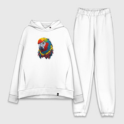 Женский костюм оверсайз Красочный попугай в ярких перьях, цвет: белый