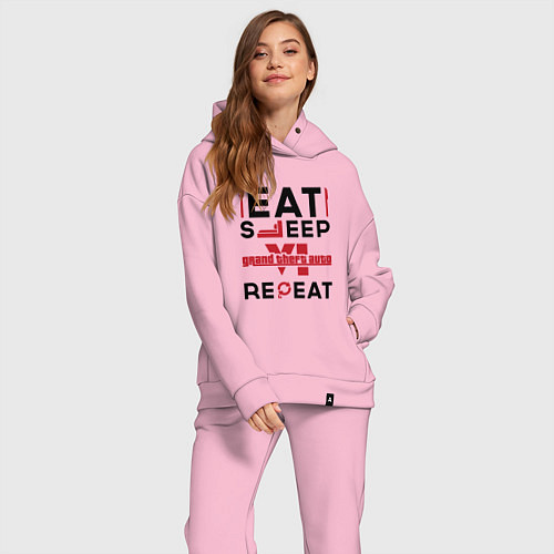 Женский костюм оверсайз Надпись: eat sleep GTA6 repeat / Светло-розовый – фото 2