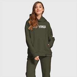 Женский костюм оверсайз Мы - улица белым, цвет: хаки — фото 2