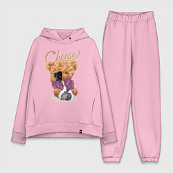 Женский костюм оверсайз Плюшевый медвежонок фотограф, цвет: светло-розовый