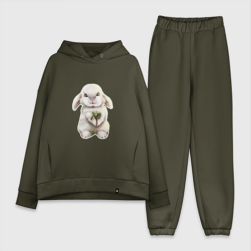 Женский костюм оверсайз Кролик с ягодками / Хаки – фото 1
