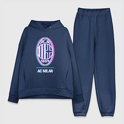 Женский костюм оверсайз AC Milan FC в стиле glitch, цвет: тёмно-синий