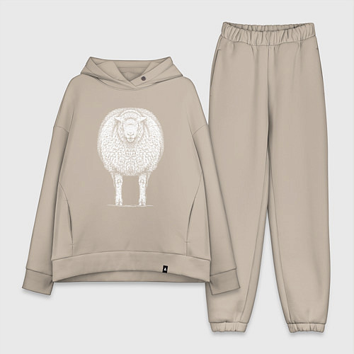 Женский костюм оверсайз Белая овечка анфас / Миндальный – фото 1