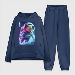 Женский костюм оверсайз Полёт капибары в космосе - неон, цвет: тёмно-синий