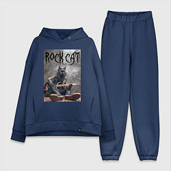 Женский костюм оверсайз Rock cat - ai art, цвет: тёмно-синий