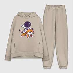 Женский костюм оверсайз Космонавт и тигр, цвет: миндальный