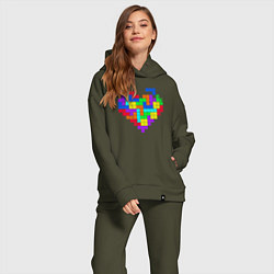 Женский костюм оверсайз Color tetris, цвет: хаки — фото 2