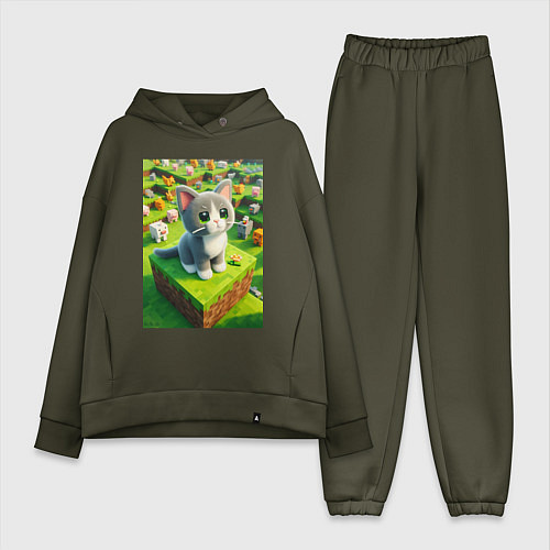 Женский костюм оверсайз Funny kitten - Minecraft ai art / Хаки – фото 1