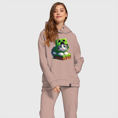 Женский костюм оверсайз Kitten creeper collaboration - ai art / Пыльно-розовый – фото 2