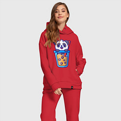 Женский костюм оверсайз Панда в стаканчике, цвет: красный — фото 2