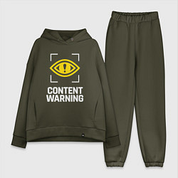 Женский костюм оверсайз Content Warning logo, цвет: хаки