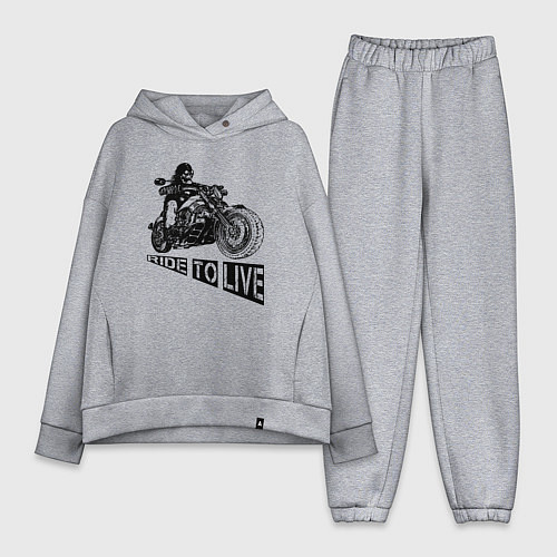 Женский костюм оверсайз Байкер на мотоцикле - череп / Меланж – фото 1