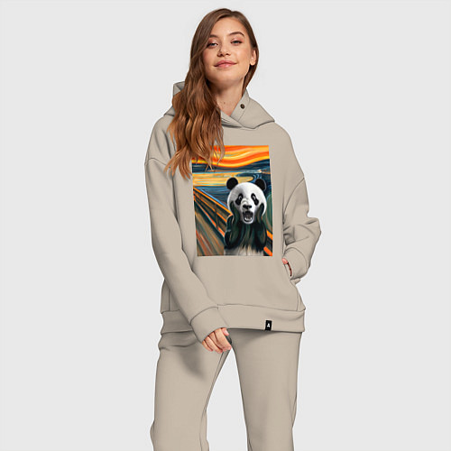 Женский костюм оверсайз Панда: Крик- мем картина от нейросети / Миндальный – фото 2