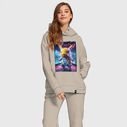 Женский костюм оверсайз Cyber Pikachu - neon glow ai art fantasy, цвет: миндальный — фото 2