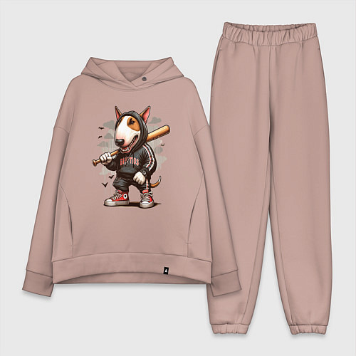 Женский костюм оверсайз Bully with a baseball bat - ai art fantasy / Пыльно-розовый – фото 1