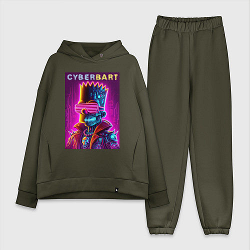 Женский костюм оверсайз Cyber Bart - neon glow ai art fantasy / Хаки – фото 1
