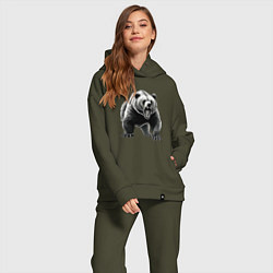 Женский костюм оверсайз Ревущий медведь, цвет: хаки — фото 2