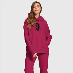 Женский костюм оверсайз Гравюра череп в цилиндре, цвет: маджента — фото 2