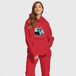 Женский костюм оверсайз Кот бухгалтер с описанием, цвет: красный — фото 2