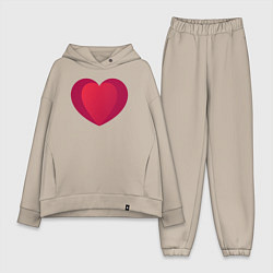 Женский костюм оверсайз Красное сердце с тенью, цвет: миндальный