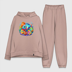 Женский костюм оверсайз Яркие тропические рыбки, цвет: пыльно-розовый