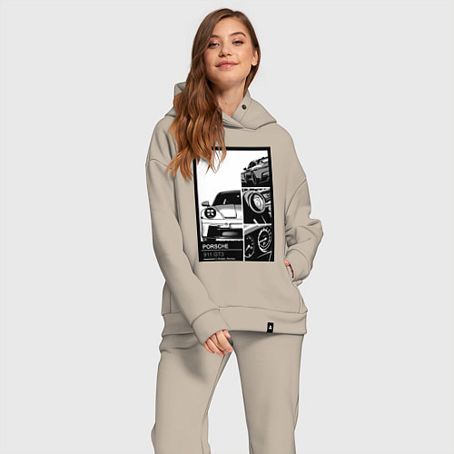 Женский костюм оверсайз Porsche 911 автомобиль / Миндальный – фото 2