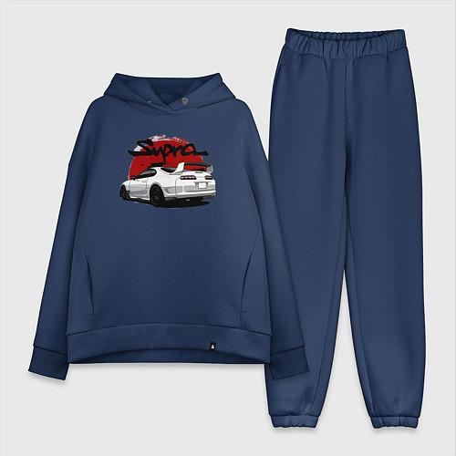 Женский костюм оверсайз Автомобиль Toyota Supra / Тёмно-синий – фото 1