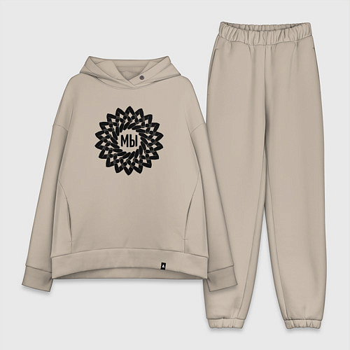 Женский костюм оверсайз Мы в круговом орнаменте из рук / Миндальный – фото 1