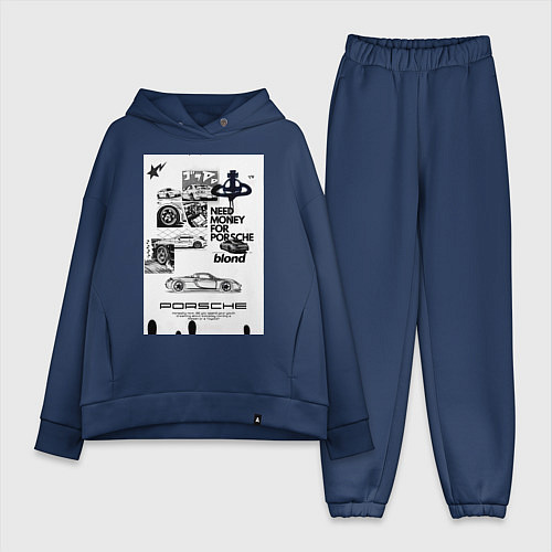 Женский костюм оверсайз Porsche автомобиль / Тёмно-синий – фото 1