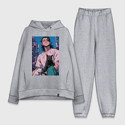 Женский костюм оверсайз Магическая битва Сугуру Гэто с котами, цвет: меланж