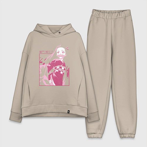 Женский костюм оверсайз Клинок рассекающий демонов милая Незуко в розовом / Миндальный – фото 1