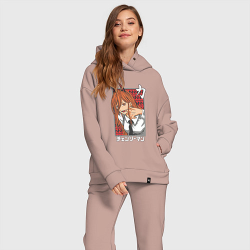 Женский костюм оверсайз Человек-бензопила Пауэр с рогами / Пыльно-розовый – фото 2