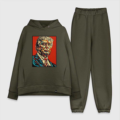 Женский костюм оверсайз Дональд Трамп президент / Хаки – фото 1