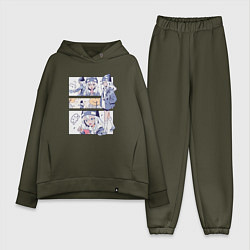 Женский костюм оверсайз Ноно-тан Медуза не умеет плавать в ночи, цвет: хаки