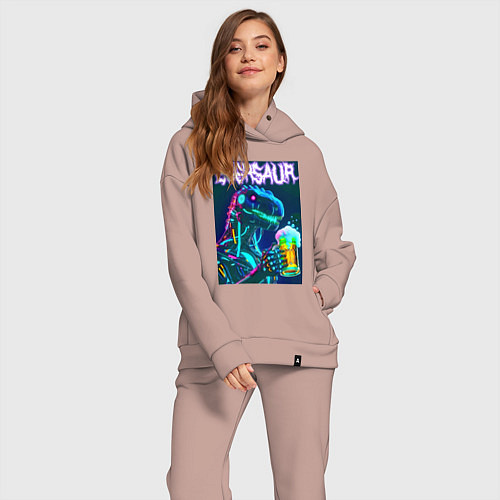Женский костюм оверсайз Neon cyber beersaur - neon glow fantasy / Пыльно-розовый – фото 2