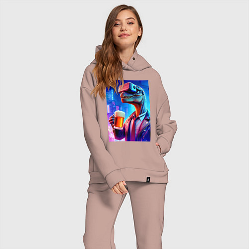 Женский костюм оверсайз Пивозавр в виртуальных очках - нейроарт / Пыльно-розовый – фото 2