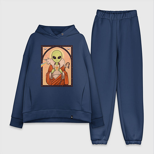 Женский костюм оверсайз Пришелец и кот-единорог / Тёмно-синий – фото 1