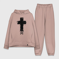 Женский костюм оверсайз Стильный крест - с черепом, цвет: пыльно-розовый
