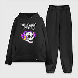 Женский костюм оверсайз Hollywood Undead - неоновый череп, цвет: черный