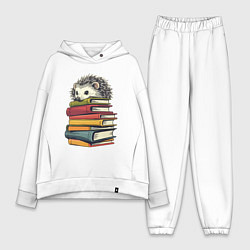 Женский костюм оверсайз Ёжик на книгах, цвет: белый