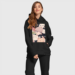 Женский костюм оверсайз Девушка с котиками, цвет: черный — фото 2