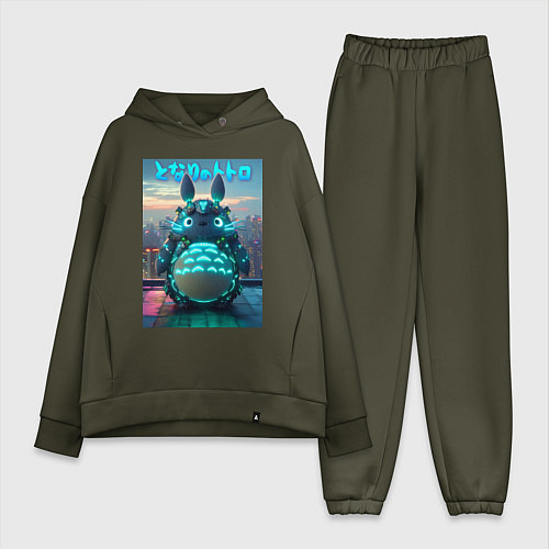 Женский костюм оверсайз Cyber Totoro - neon glow fantasy / Хаки – фото 1