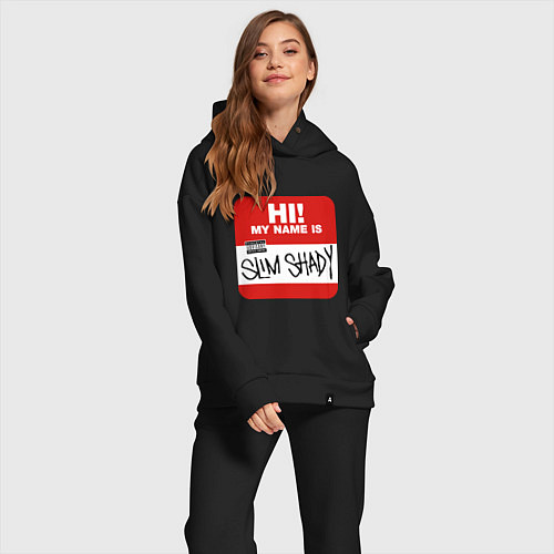 Женский костюм оверсайз Eminem - slim shady sticker / Черный – фото 2