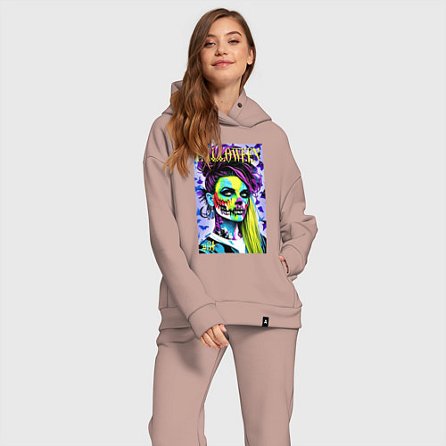 Женский костюм оверсайз Halloween zombie - magazin cover / Пыльно-розовый – фото 2