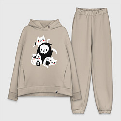 Женский костюм оверсайз Котики на Хэллоуин, цвет: миндальный