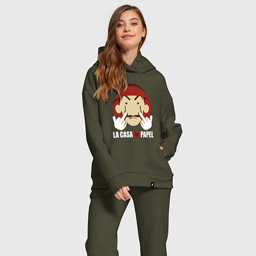 Женский костюм оверсайз Fuck you bella ciao / Хаки – фото 2